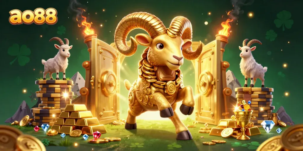 Experience high-stakes action at ao88 with golden treasures and thrilling game elements in a dynamic scene.