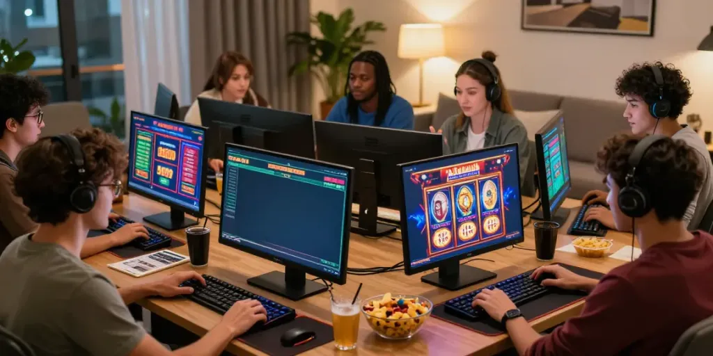 Engaged players enjoying various games at https://red88.limited/ in a vibrant online gambling atmosphere.