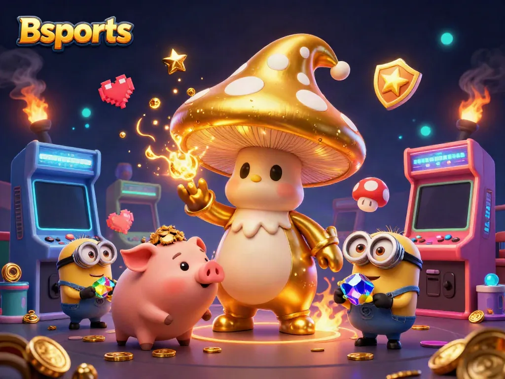 Bsports offers thrilling gaming experiences with golden mushroom wizard and treasure-seeking pig in action.