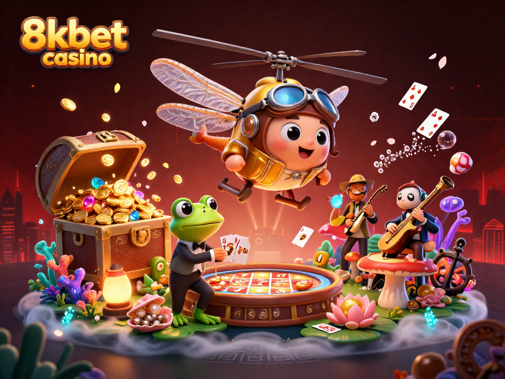 Experience the excitement of 8kbet casino with a vibrant 3D scene full of action and color.