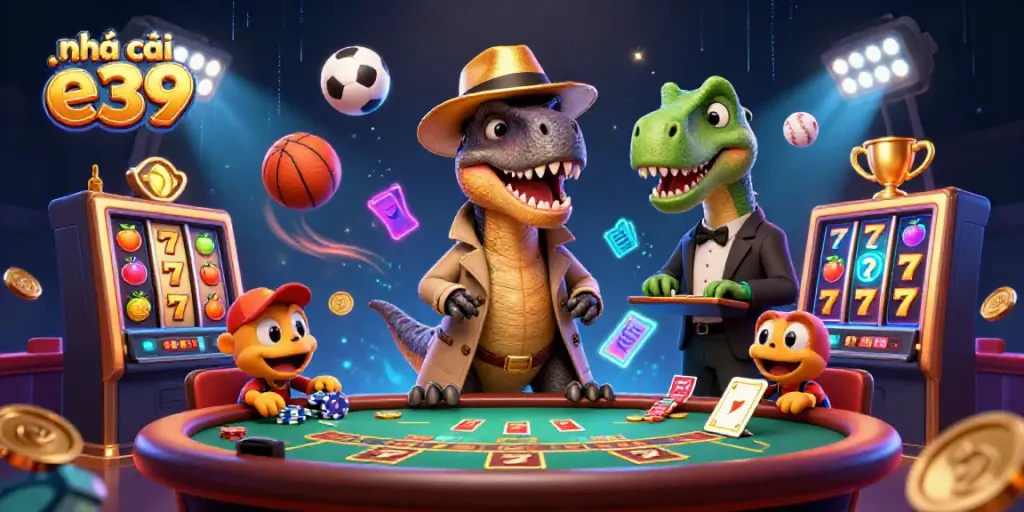 Catch house bet visuals at nhà cái e39 in a 3D casino scene with vivid colors and intricate details.