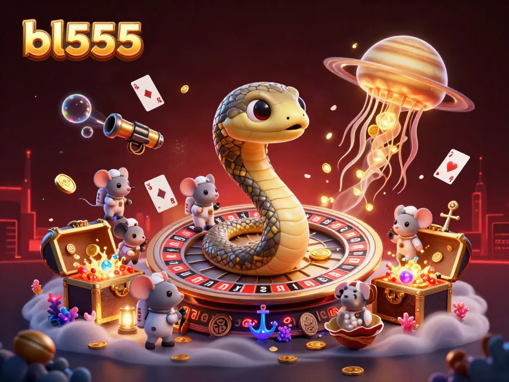 Experience the thrilling bl555 gaming universe with a vibrant 3D cosmic casino scene featuring animated characters and dynamic gaming elements.