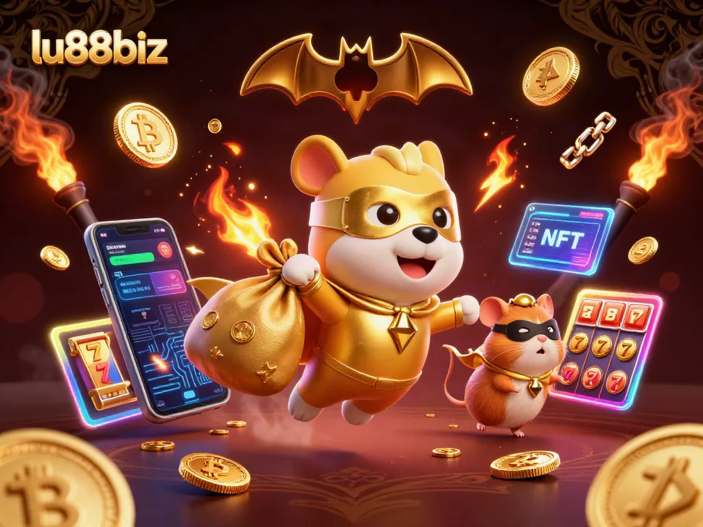 Join the excitement at lu88biz with a thrilling casino scene featuring a superhero dog and colorful gaming elements.