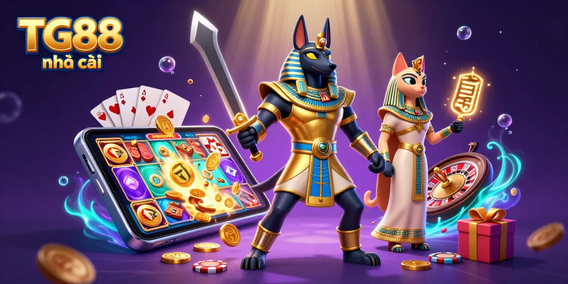 Engage in thrilling gaming experiences with TG88 nhà cái featuring ancient Egyptian warriors and casino elements.