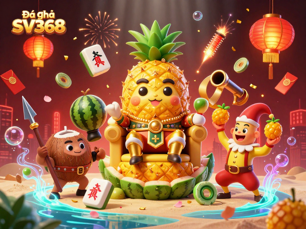 Experience Đá gà SV368 with vibrant 3D casino elements and animated characters, full of action.
