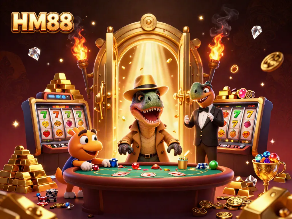 Experience dynamic gameplay at HM88 with a 3D velociraptor card counter and thrilling casino elements.