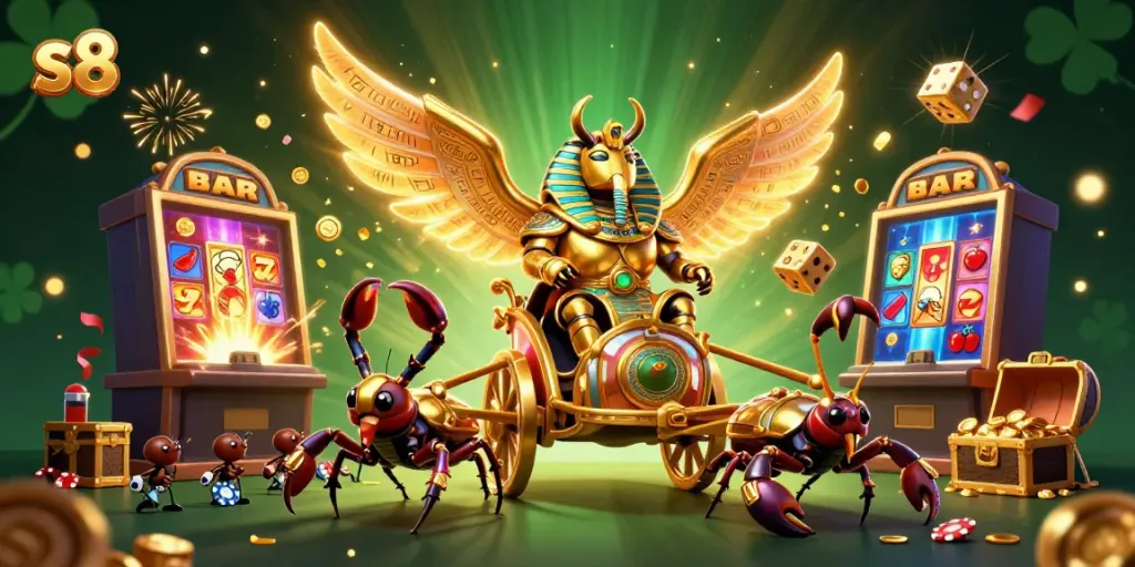 Experience a thrilling s8 casino adventure with a golden scarab and dynamic game elements.