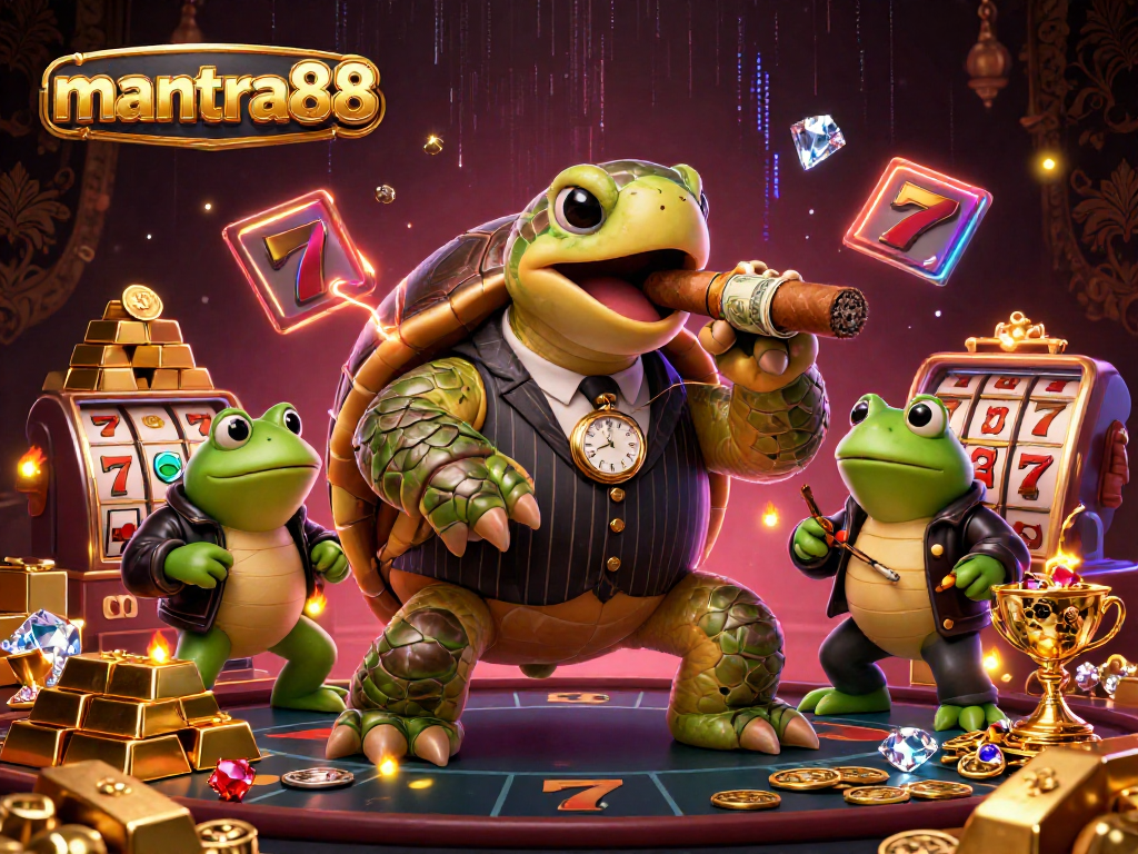 Experience the excitement of mantra88 with this vibrant 3D casino scene featuring dynamic gambling elements.