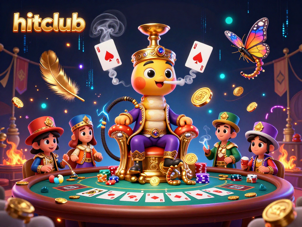 Experience vibrant poker action with hitclub's 3D illustration, featuring lavish casino elements and energetic characters.