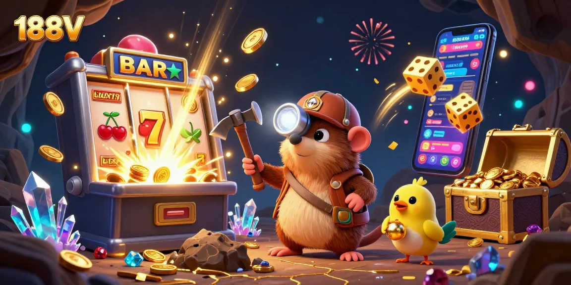 Experience the excitement at 188V with vibrant casino elements and a treasure-hunting adventure.