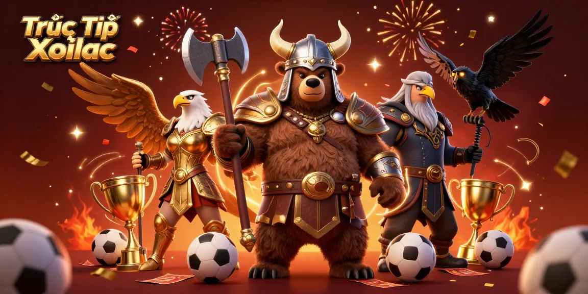 Bet live sports with Trực Tiếp Xoilac offering colorful betting slips and a championship trophy.