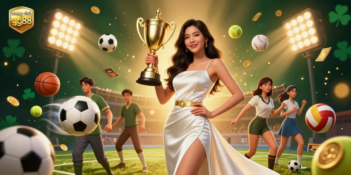 Engaging sports betting atmosphere at trang chủ gg88 with a victorious Asian woman and dynamic elements.