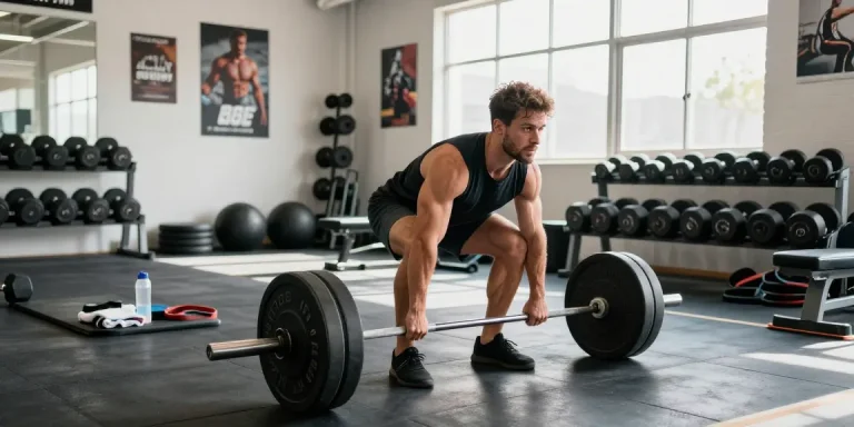 Prime Pharma Steroiden athlete lifting weights in a bright gym, showcasing strength training.