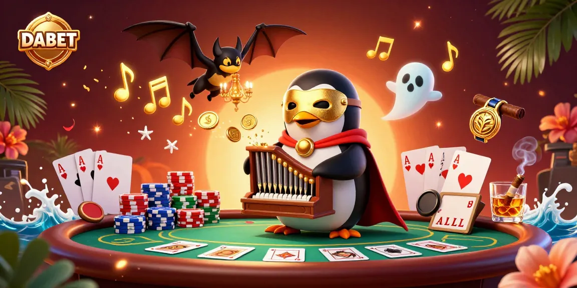 DABET engages players with a vibrant 3D casino scene showcasing poker, coins, and dynamic characters.