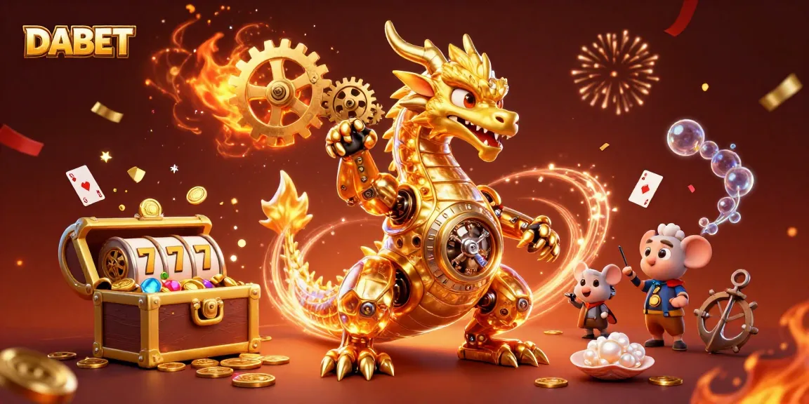 DABET offers thrilling casino experience with a detailed 3D dragon illustration, showcasing dynamic slot game excitement.