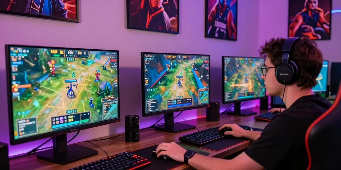 LUCK8 player betting in an engaging online gaming environment with multiple screens and gaming peripherals.