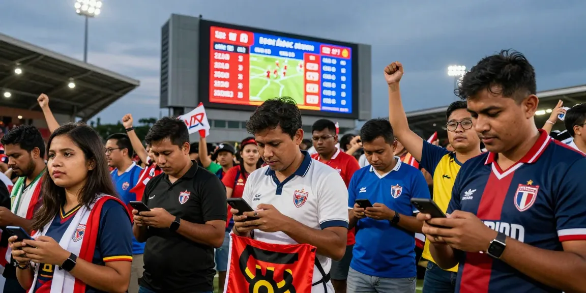 Dynamic football betting scene showcasing kèo nhà cái updates with fans celebrating outside the stadium.