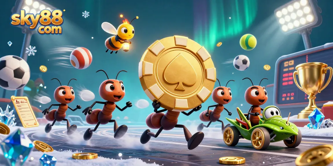 Experience thrilling action at sky88 com, where a team of ants cleverly navigates a gambling heist.