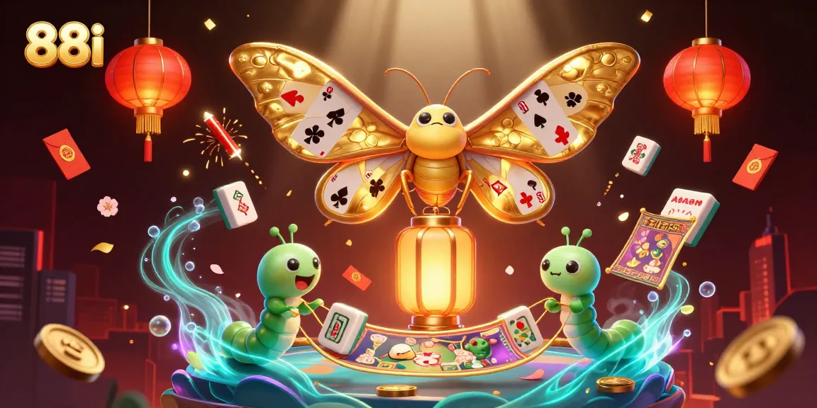 Experience 88i’s vibrant casino action captured in a rich 3D illustration featuring moths and festive elements.