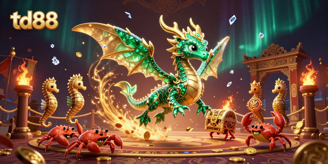 Experience thrilling games at td88, featuring colorful sea dragon and treasure elements amidst vibrant casino scenes.