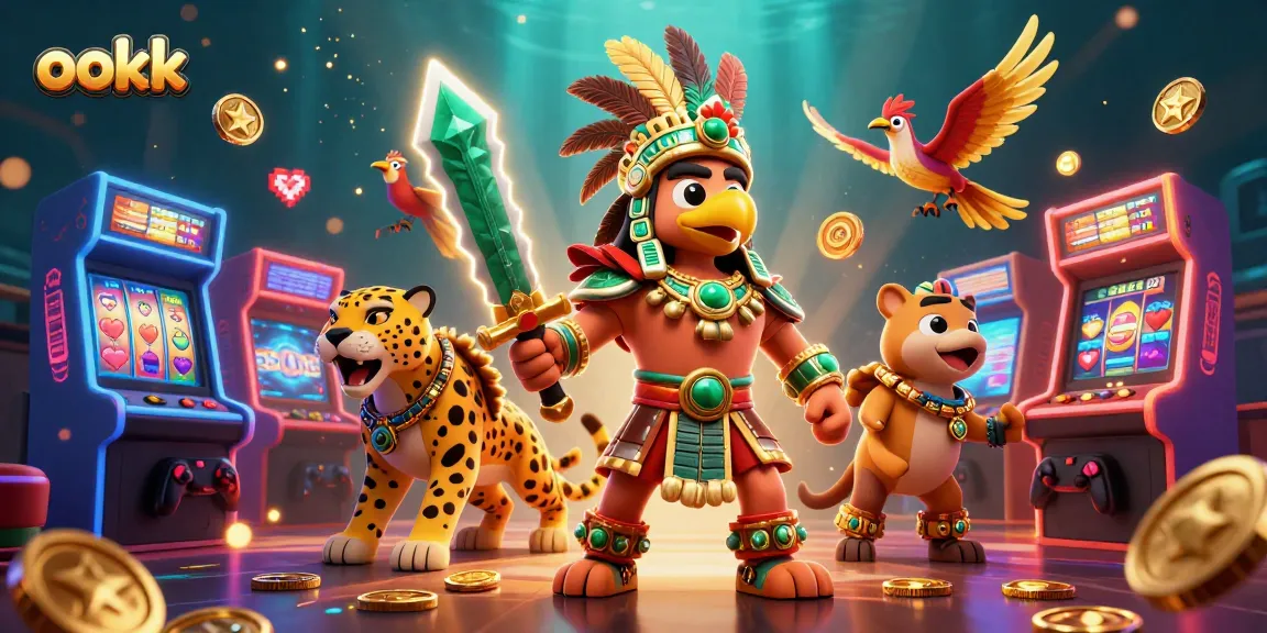 Players engage with colorful ookk gaming machines in an ultra-detailed casino scene.