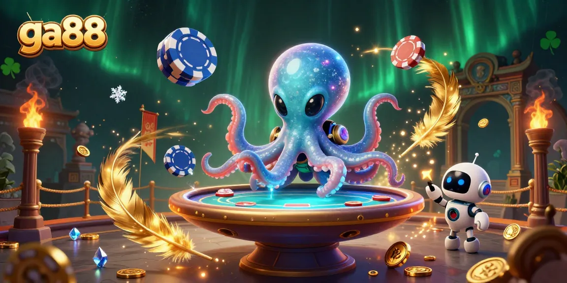 Engage with ga88's vibrant holographic casino scene featuring a playful alien octopus and dynamic poker action.