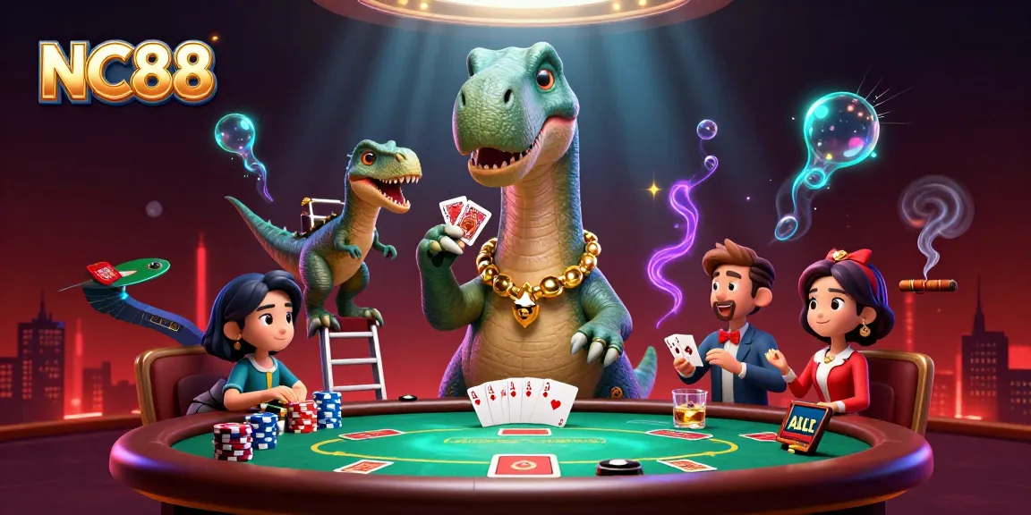 Experience thrilling gameplay at NC88 with a dinosaur dealer and dynamic poker scene.