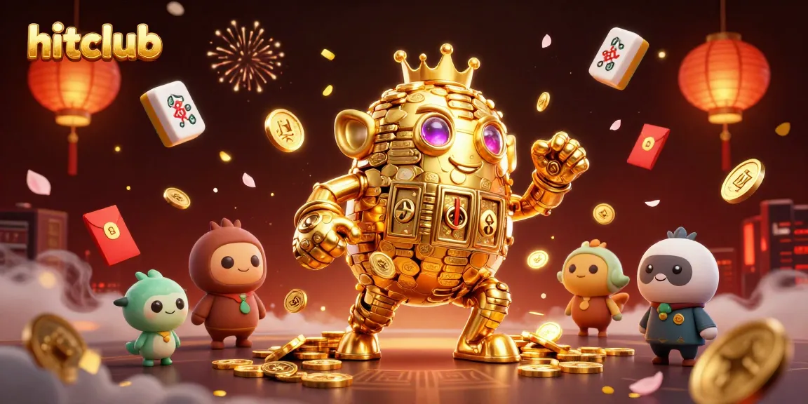 Experience thrilling wins at hitclub with ancient gold golem amidst vibrant casino elements.