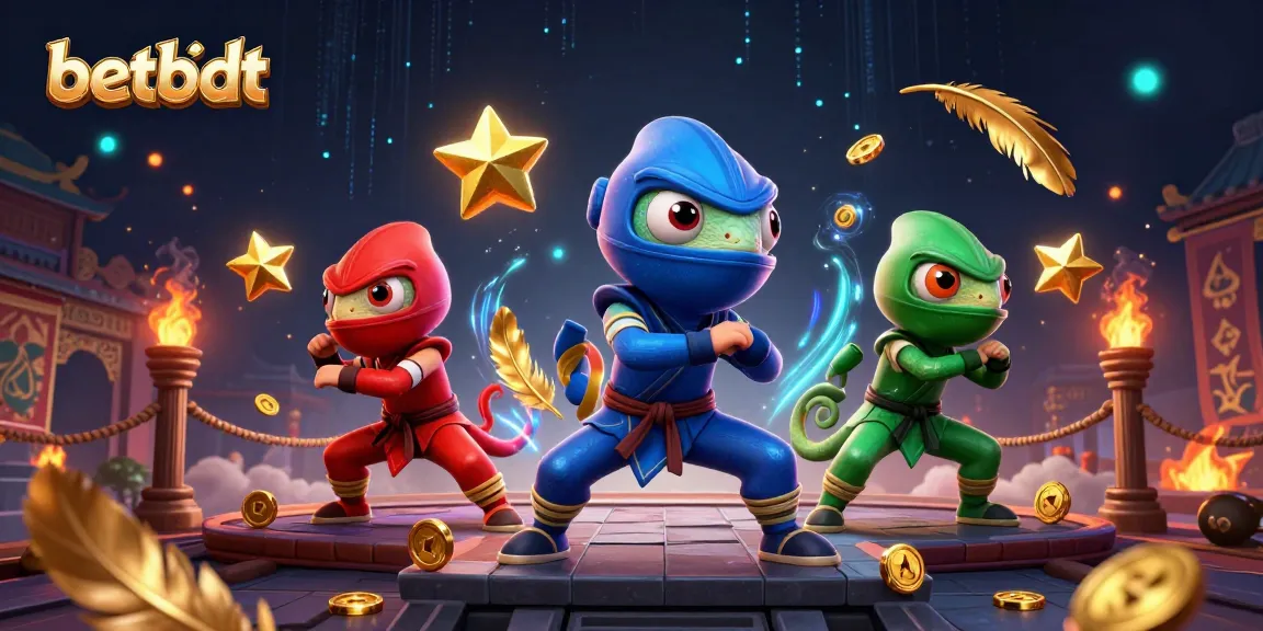 Chameleons display synchronized martial arts as betbdt casino elements swirl around.