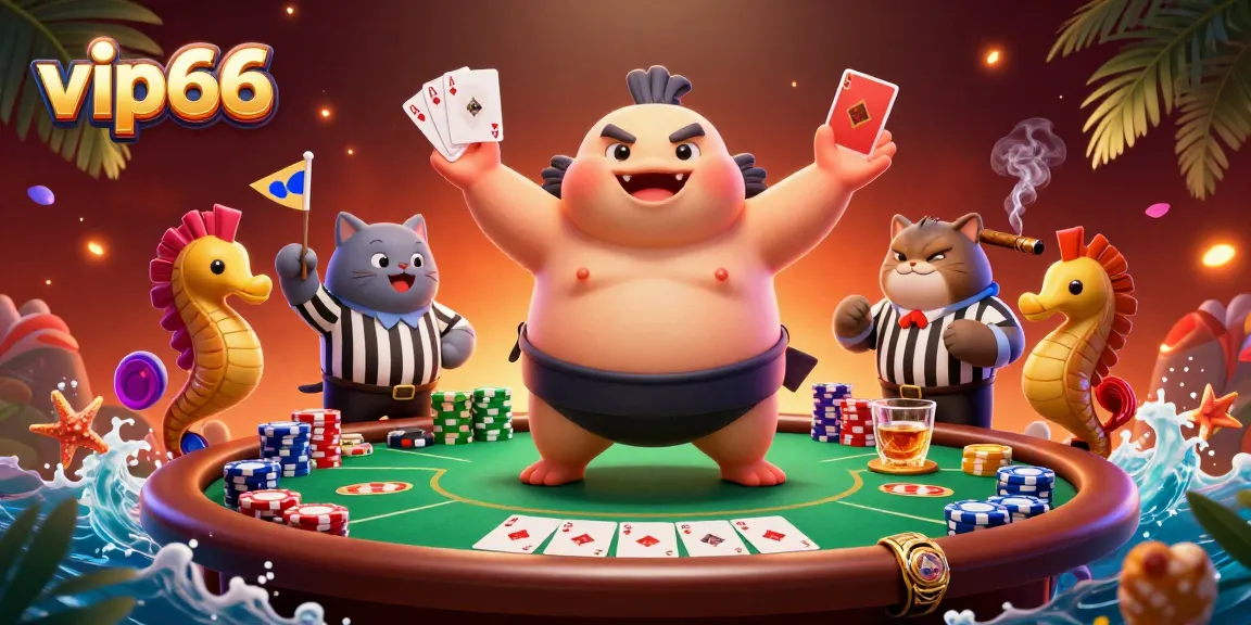 Experience exciting poker action at vip66 with vibrant 3D underwater casino scene featuring a blowfish and more.