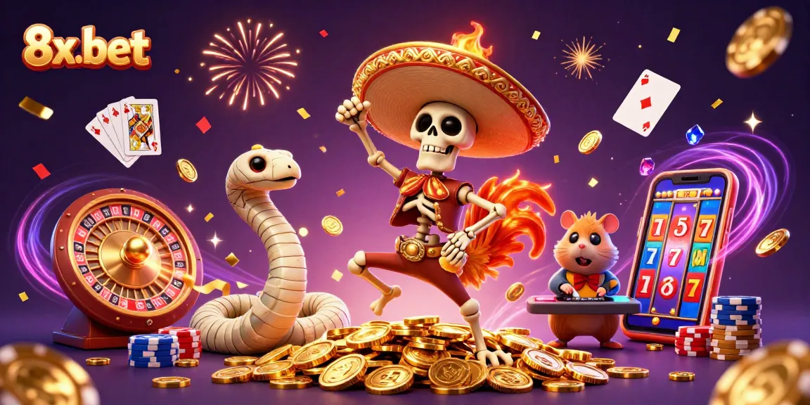 Experience the excitement of 8x-bet with a vibrant, lively casino scene featuring characters and elements of online gaming.