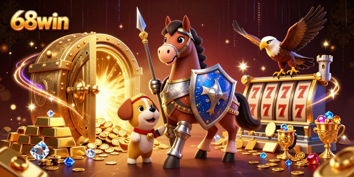 Play engaging games at 68win with medieval knights and treasures galore in a vibrant casino setting.