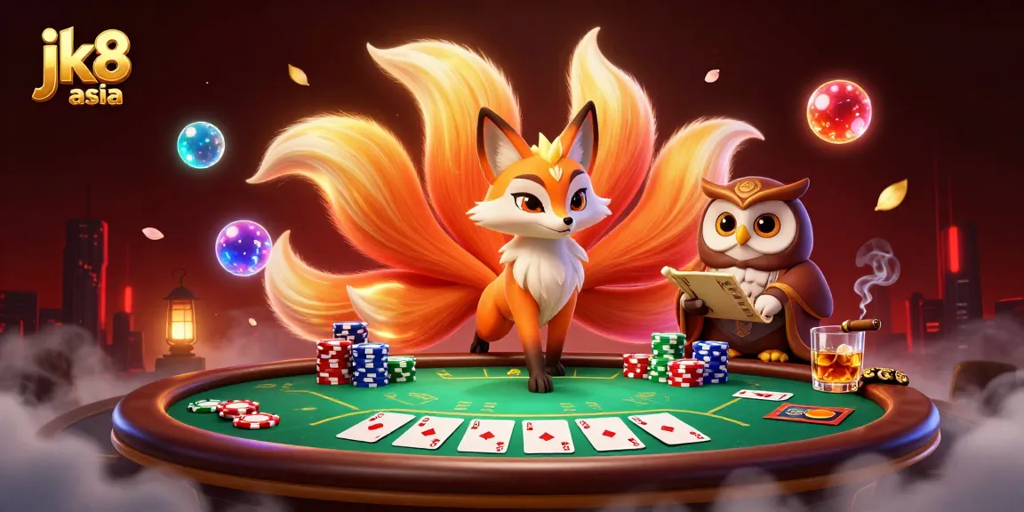 Experience the excitement of jk8 asia with vibrant poker elements and mystical characters in a richly detailed scene.