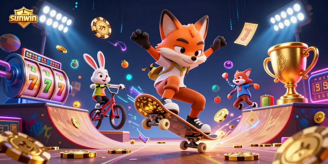 Win big at sunwin with 3D fox and rabbit gaming in an electrifying casino scene