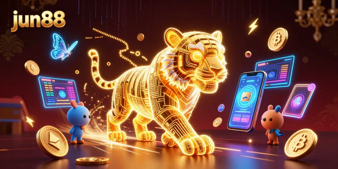 Experience thrilling gameplay at jun88 with the golden tiger and crypto elements in a vibrant casino.