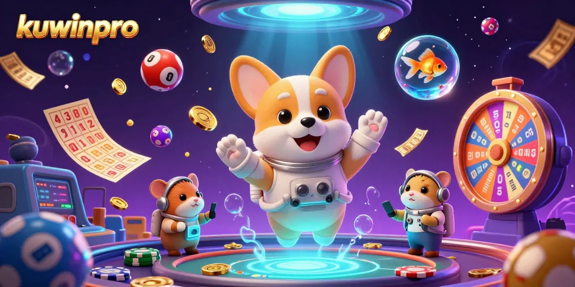 Experience the excitement at kuwinpro with vivid casino elements and characters in a dynamic space scene.