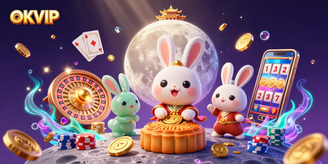 Spin the reels with OKVIP's vibrant casino characters and magical elements on the moon.