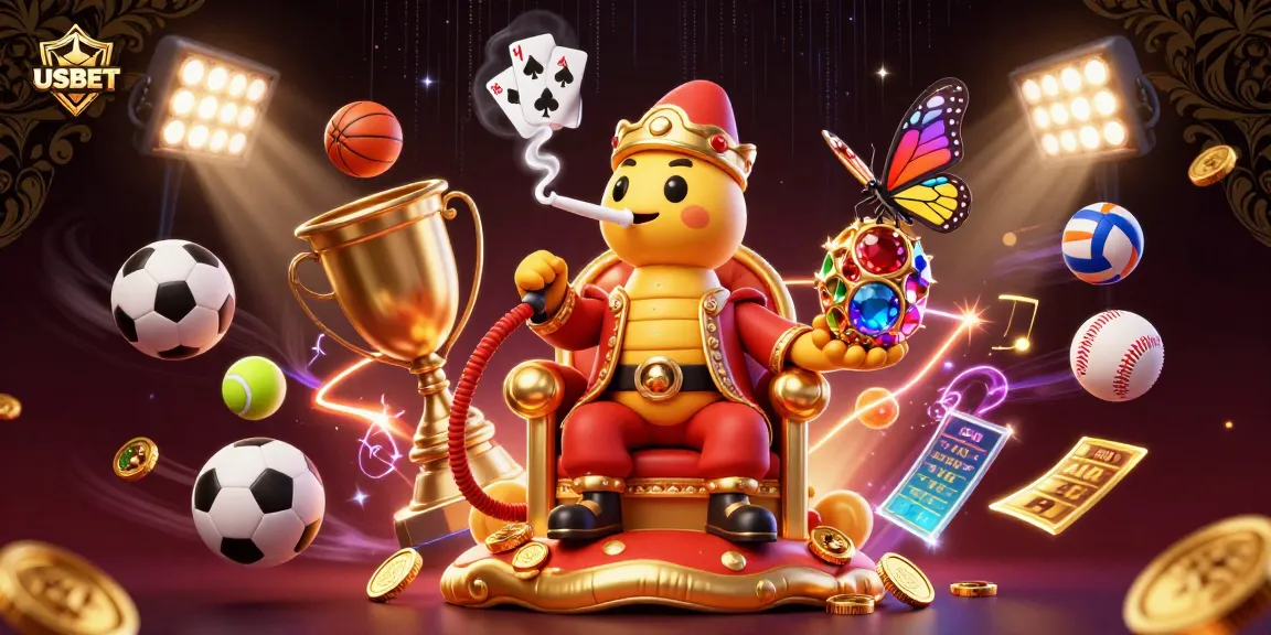 Engage with USBET's thrilling 3D casino adventure featuring vibrant sports and poker elements in a luxurious setting.