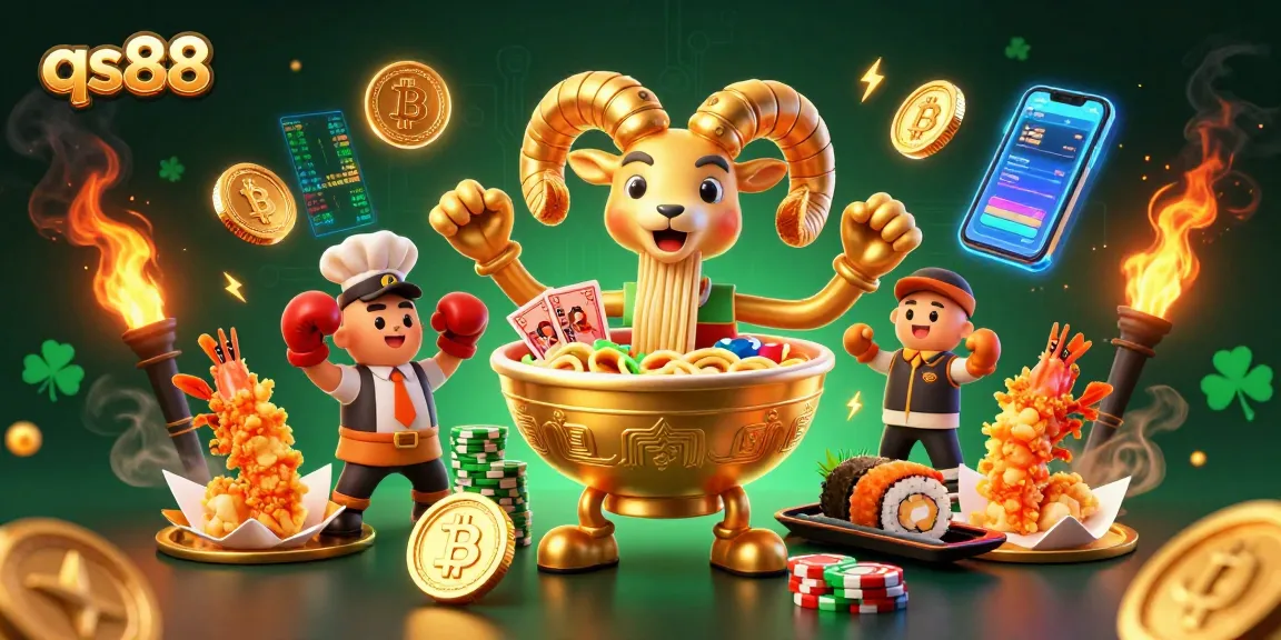 Experience the exciting qs88 casino scene with a ramen bowl dealer and crypto elements.