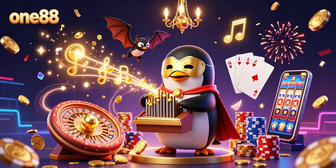 Experience thrilling gaming with one88, featuring an energetic scene of casino excitement and vibrant characters.